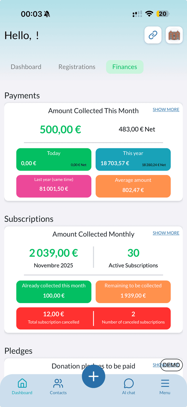 Unisoft mobile app screen