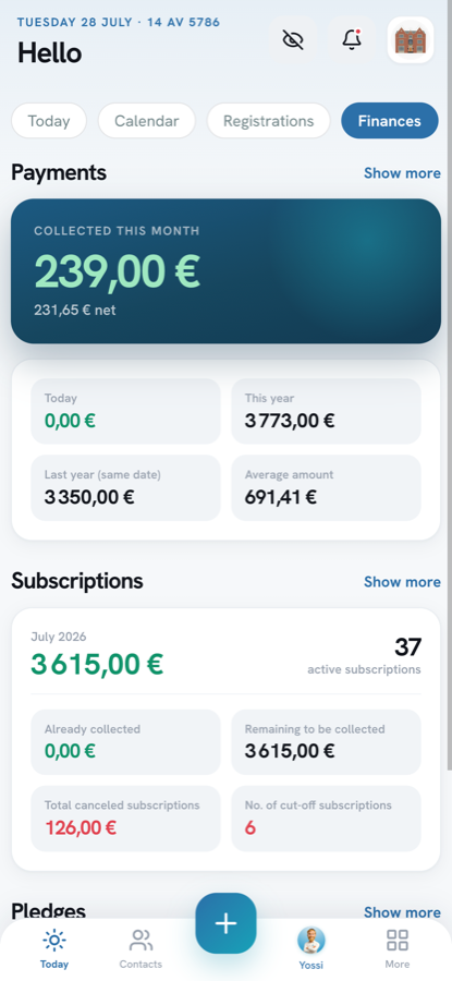 Unisoft admin app — finances dashboard
